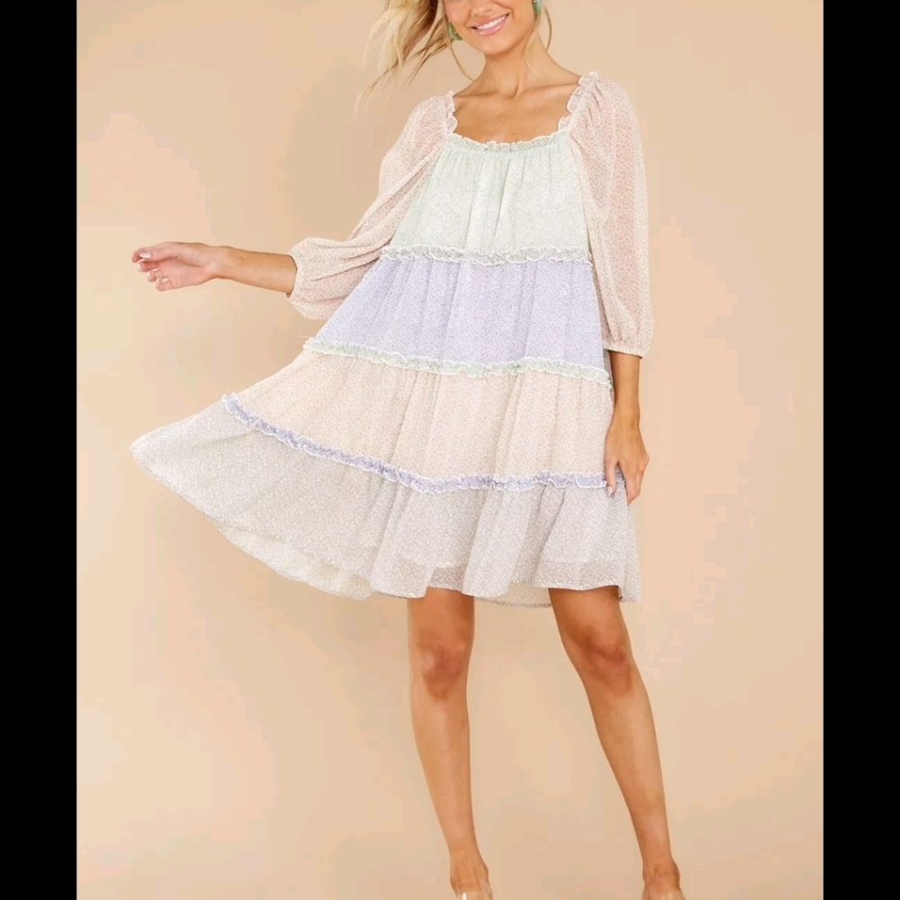 STORIA Baby Doll, Oversize, Boxy, Layering  Puff Ballon Sheer Sleeves Mini Dress